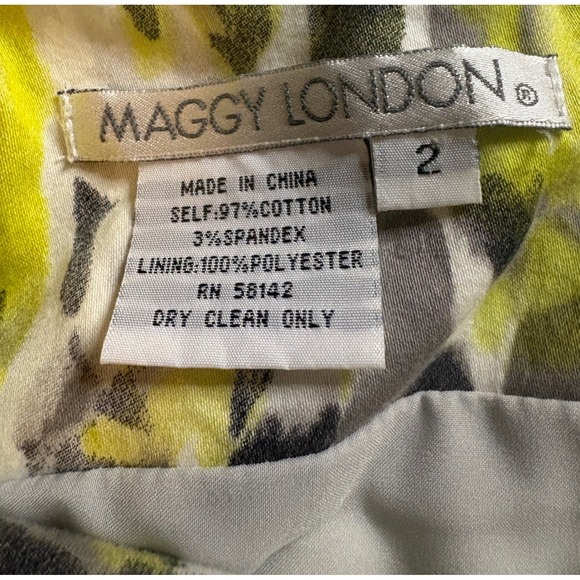 Maggy London Yellow Grey Abstract Watercolor Ruched Sheath Dress Size 2 58142 - Picture 3 of 4